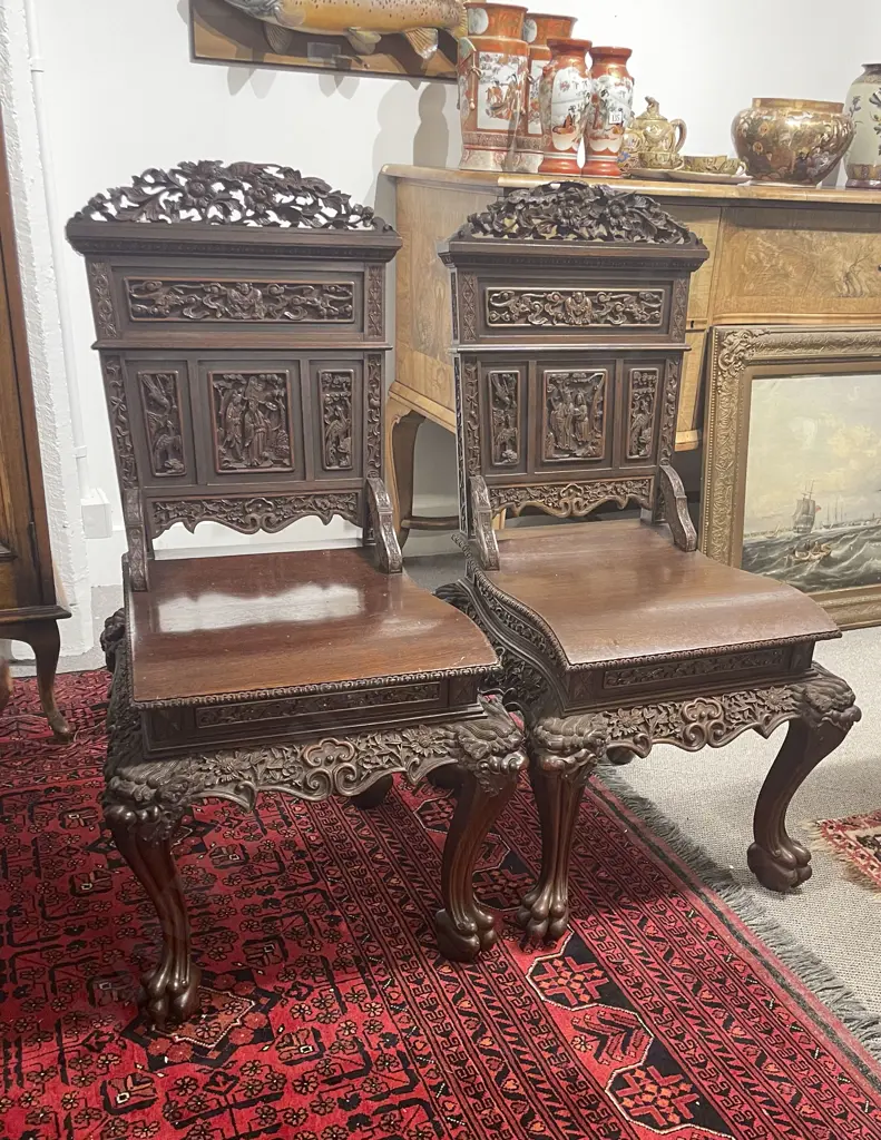 Pair of Chinese Hardwood Hall Chairs Image 1++