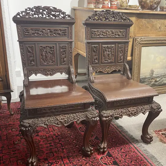 Pair of Chinese Hardwood Hall Chairs