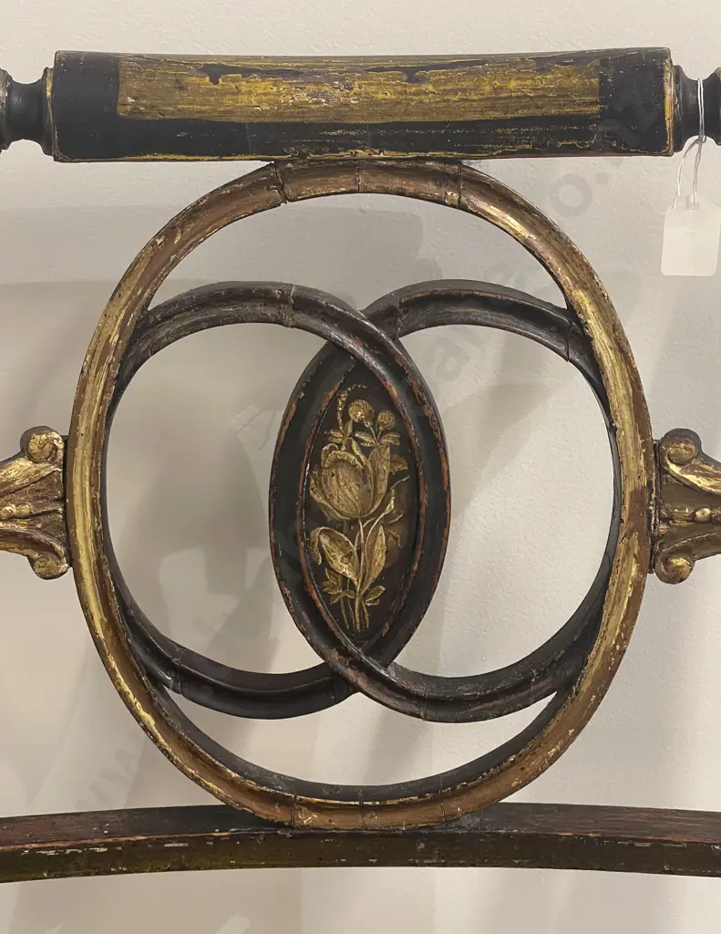 An Attractive Pair of Regency Ebonised & Parcel Gilt Open Armchairs Image 1++