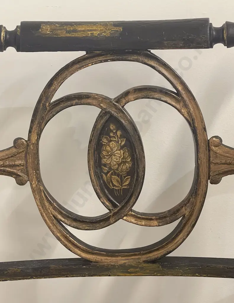 An Attractive Pair of Regency Ebonised & Parcel Gilt Open Armchairs Image 1++