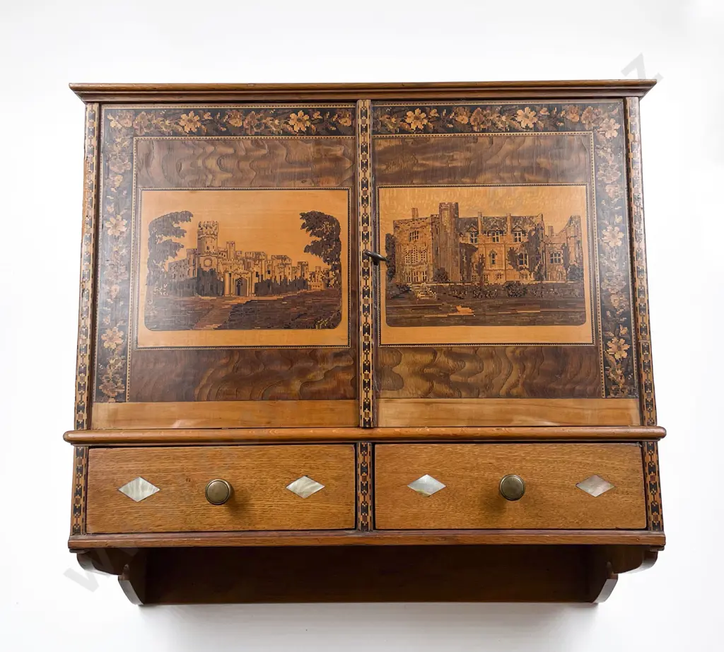 An Attractive Tunbridge Ware Oak & Rosewood Wall Cabinet Image 1++
