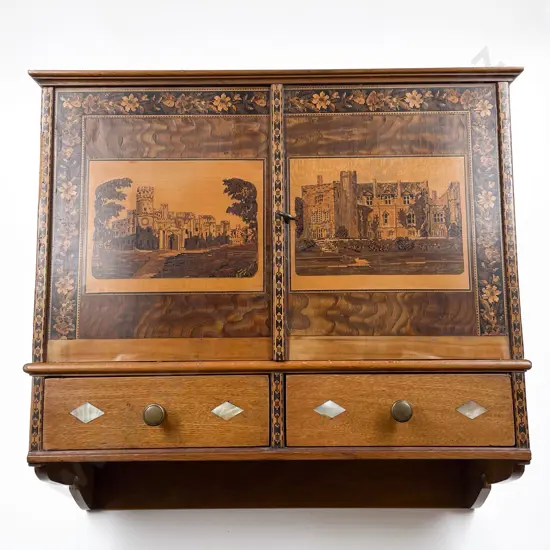 An Attractive Tunbridge Ware Oak & Rosewood Wall Cabinet