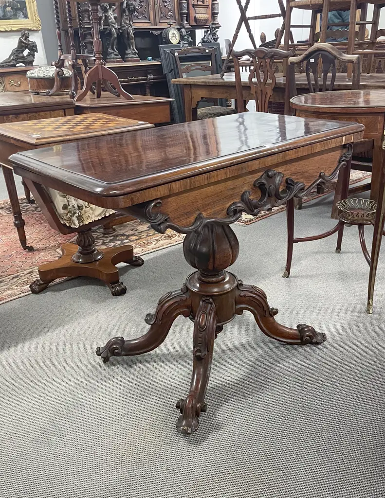 Vict Rosewood Foldover Card Table Image 1++