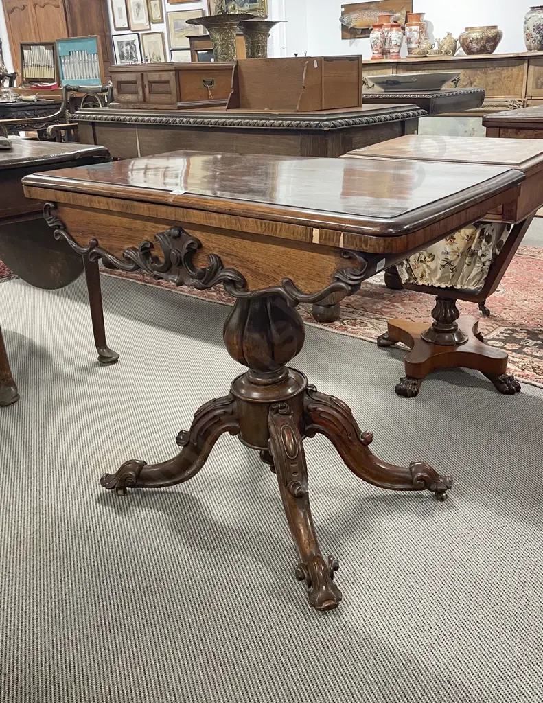 Vict Rosewood Foldover Card Table Image 1++