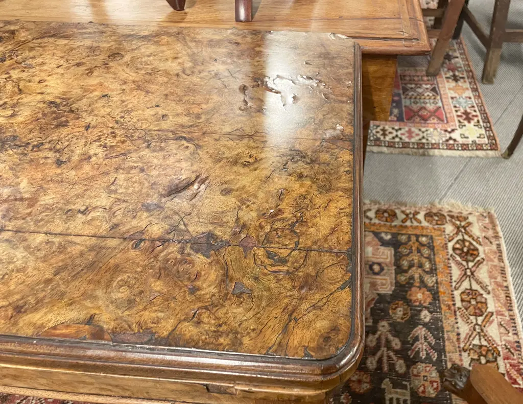 Vict Burr Walnut Foldover Card Table Image 1++