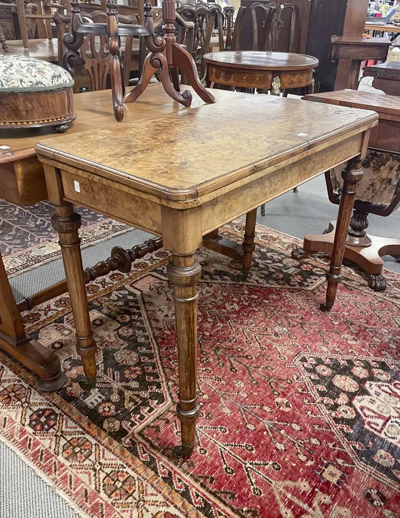Vict Burr Walnut Foldover Card Table Image 1++