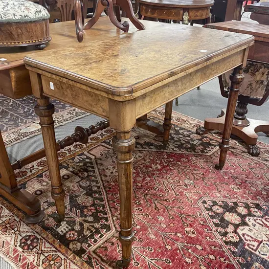 Vict Burr Walnut Foldover Card Table