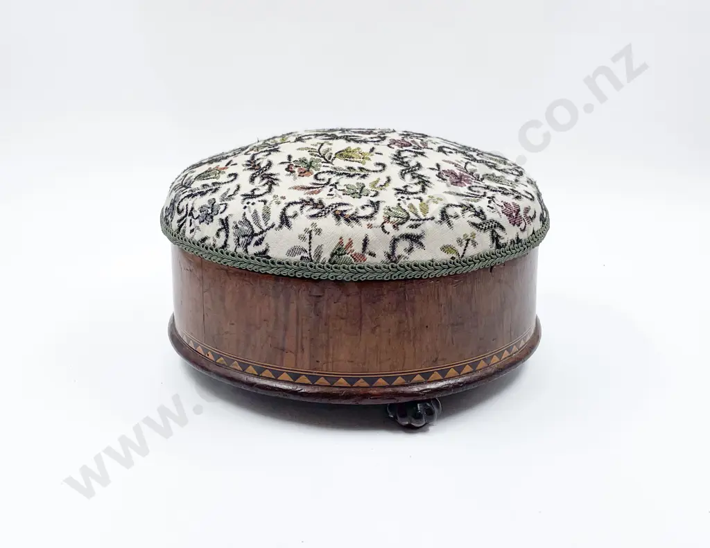 Vict Walnut & Parquetry Foot Stool Storage Box Image 1++