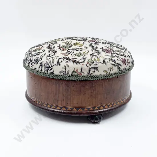 Vict Walnut & Parquetry Foot Stool Storage Box