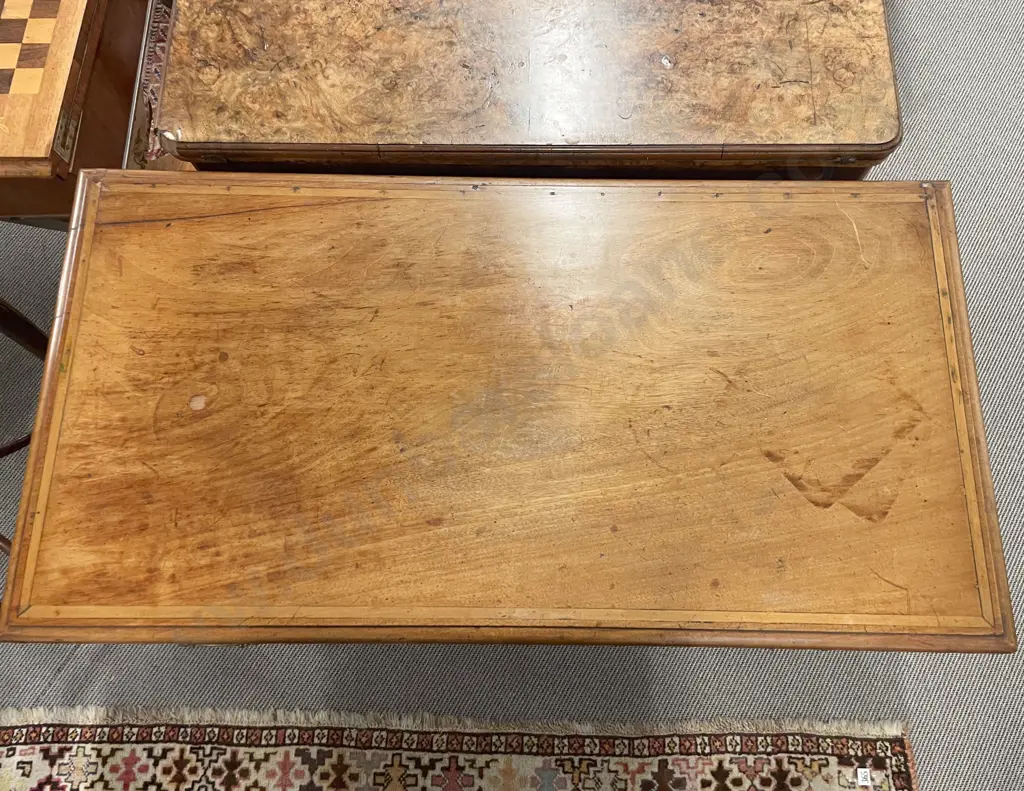 Late Vict Mahogany & Inlaid Three Drawer Hall Table Image 1++