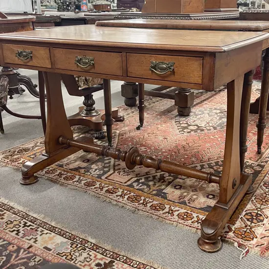 Late Vict Mahogany & Inlaid Three Drawer Hall Table