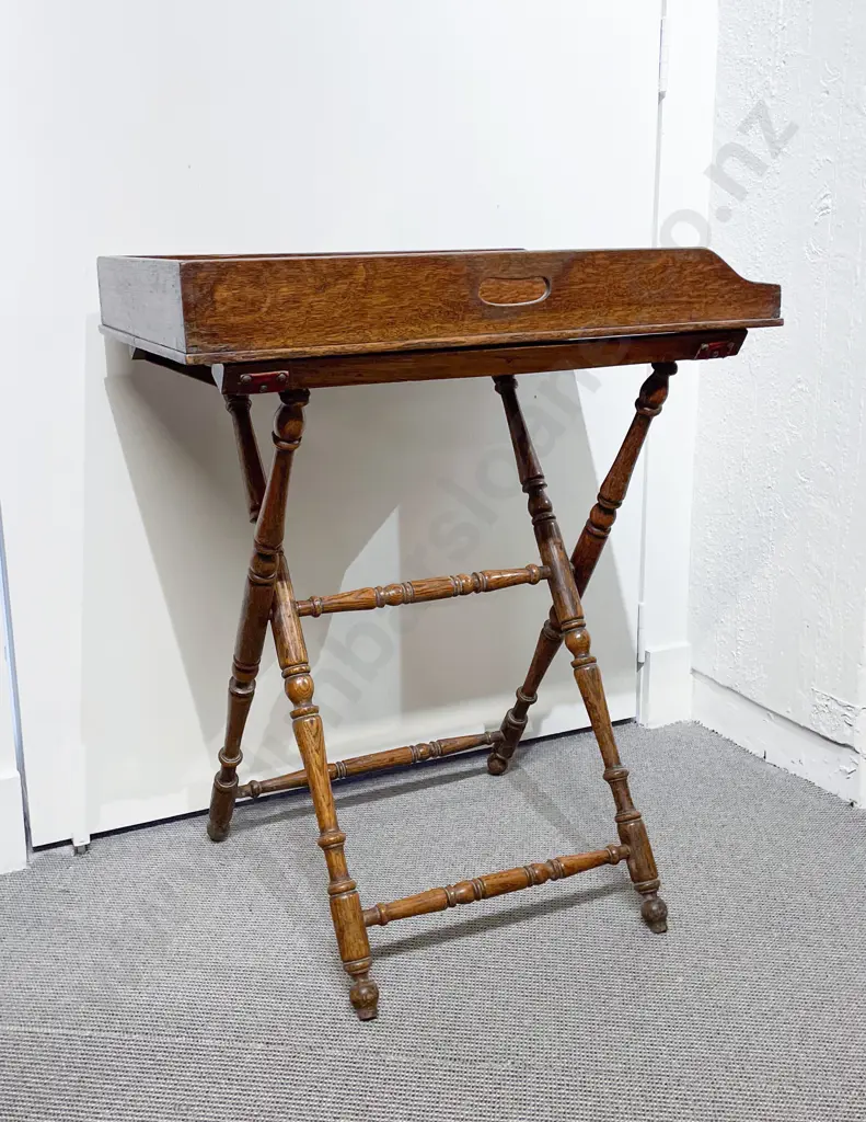 Vict Oak Butlers Tray on Stand Image 1++