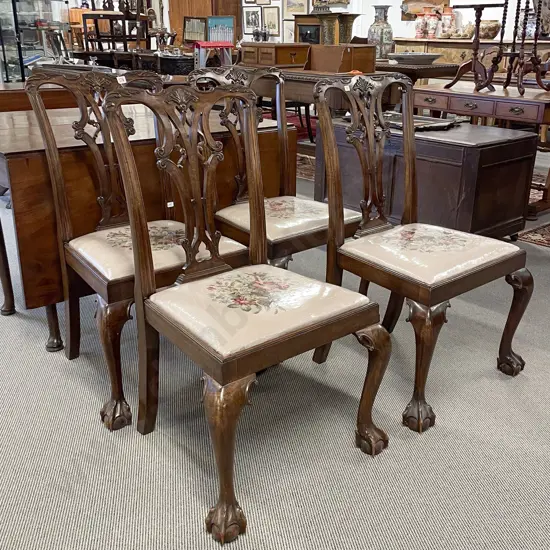 Set of Four Early C20th Chippendale Style Mahogany Dining Chairs