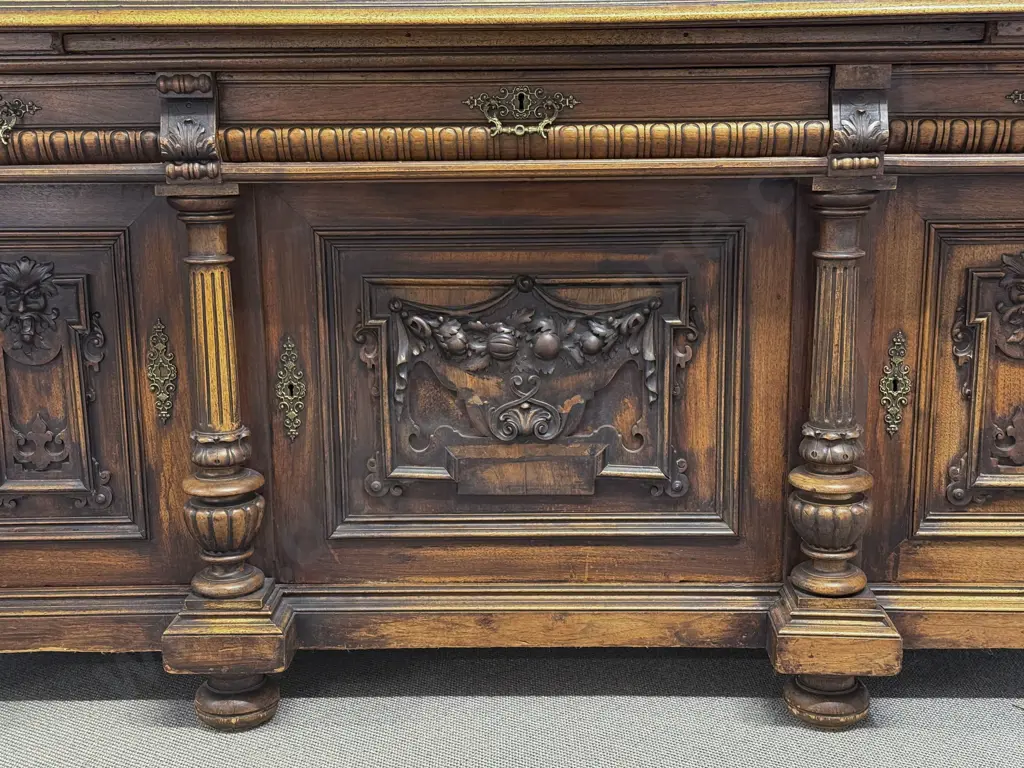 Late C19th European Walnut Sideboard in the Baroque Style Image 1++