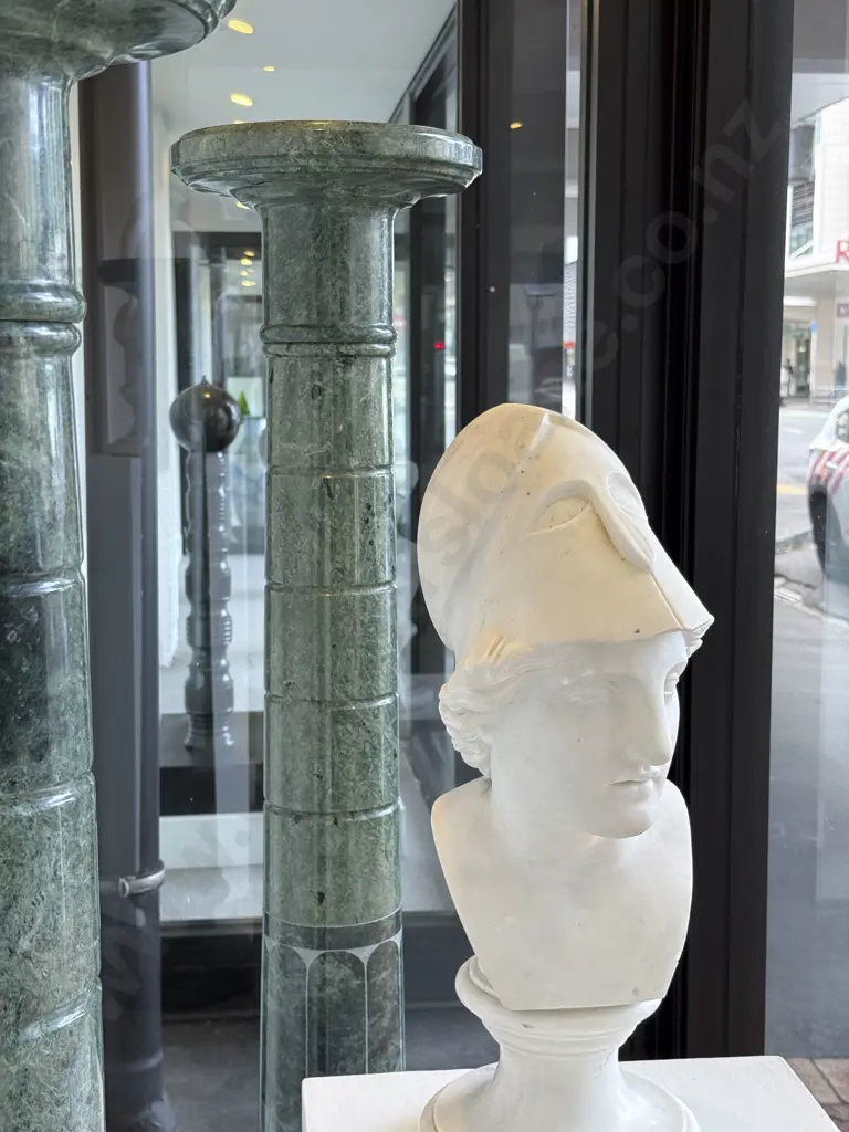 Pair of White Marble Classical Roman Busts on Green Marble Columns Image 1++