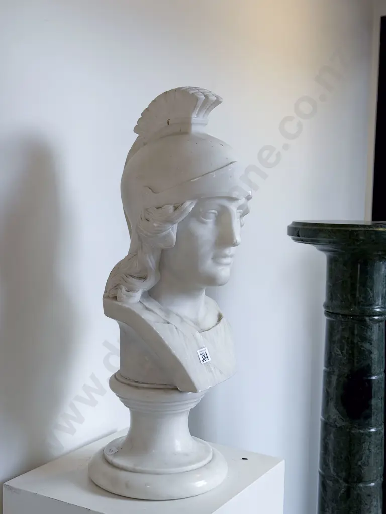 Pair of White Marble Classical Roman Busts on Green Marble Columns Image 1++