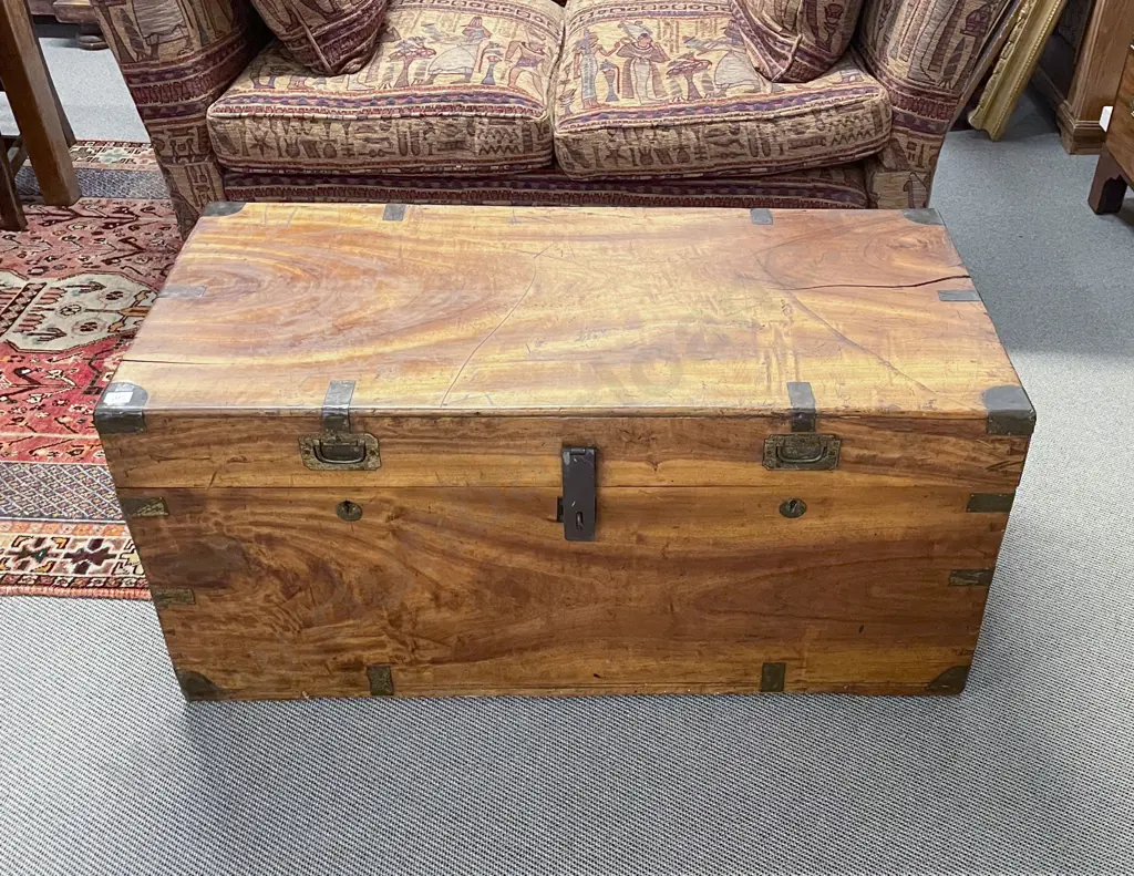 C19th Brass Bound Camphorwood Trunk Image 1++