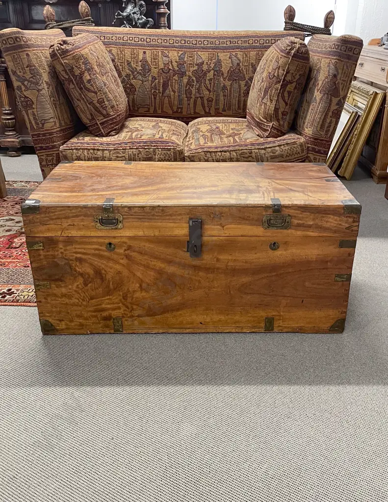 C19th Brass Bound Camphorwood Trunk Image 1++
