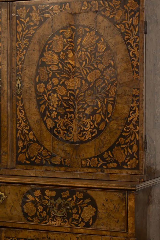 A Superb William & Mary Walnut Fruitwood & Marquetry Cabinet on Stand c1690 Image 1++