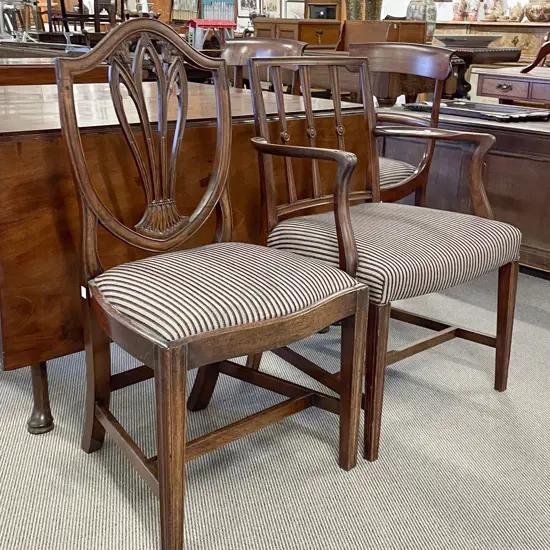 Geo III Mahogany Open Elbow Chair & Hepplewhite Style Single Chair