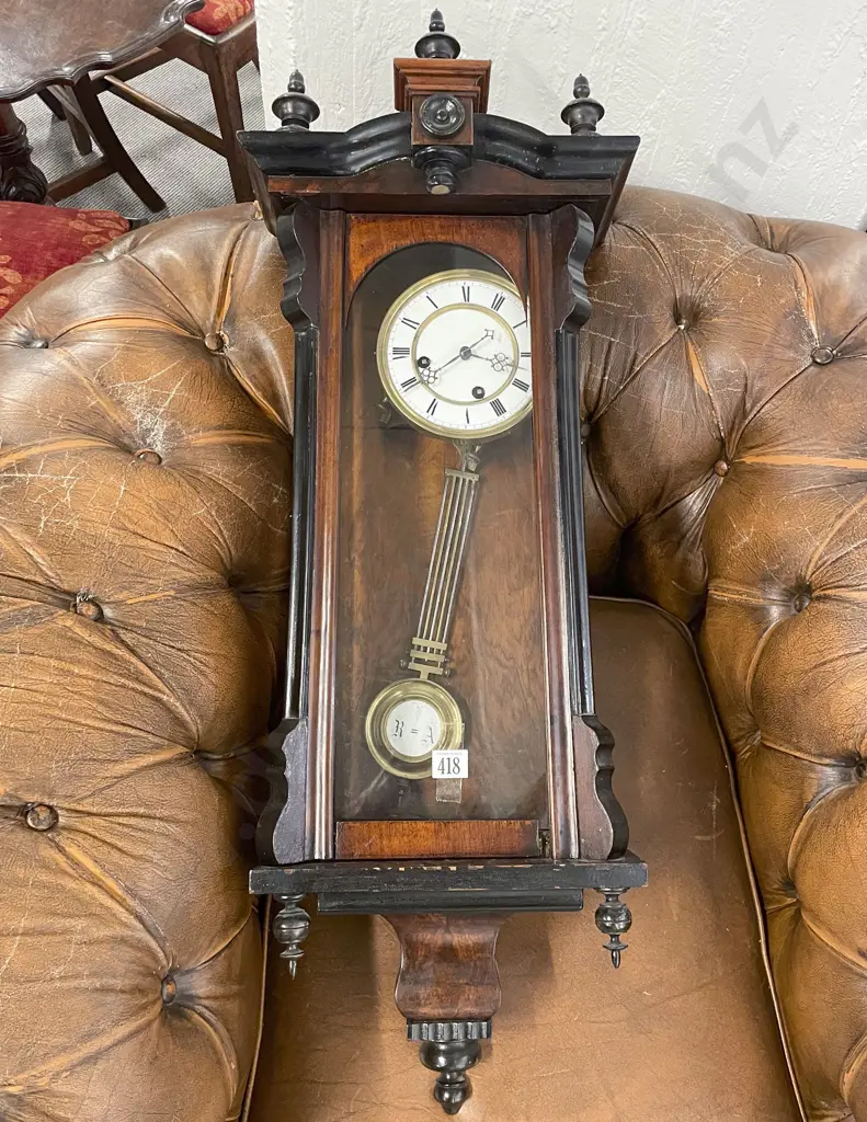 Small Late C19th Walnut & Ebonised Vienna Wall Clock Image 1++