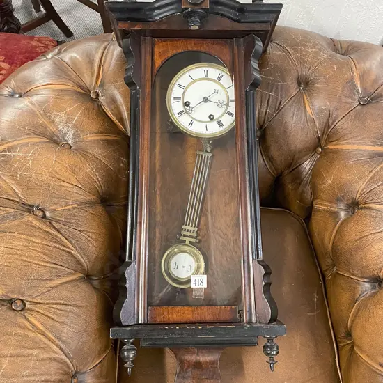 Small Late C19th Walnut & Ebonised Vienna Wall Clock