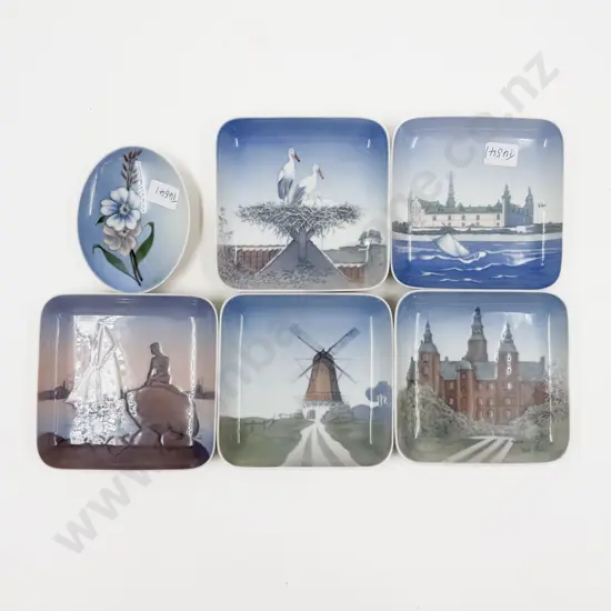 Five B&G Dishes together with Smaller Royal Copenhagen Dish