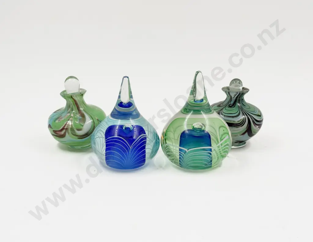 Pair of Studio Glass Paper Weight by Murphy and Two Scent Bottles Image 1++