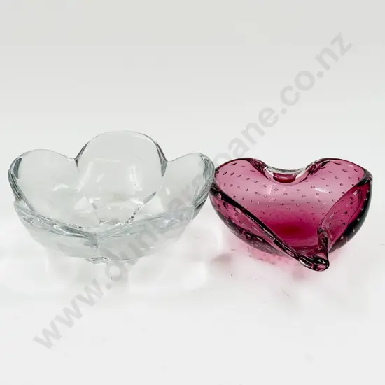 Murano Bubble Glass Leaf Dish and Orrefors Dish (foot chip)