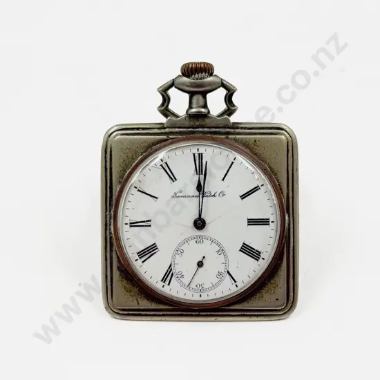 Vintage White Metal Pocket Watch in Square Mount Stand