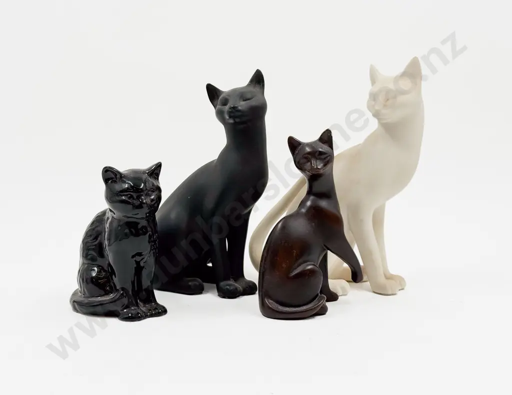 Franklin Mint "Counterpoint" Black and White Porcelain Cat Ornaments with Two Others Image 1++