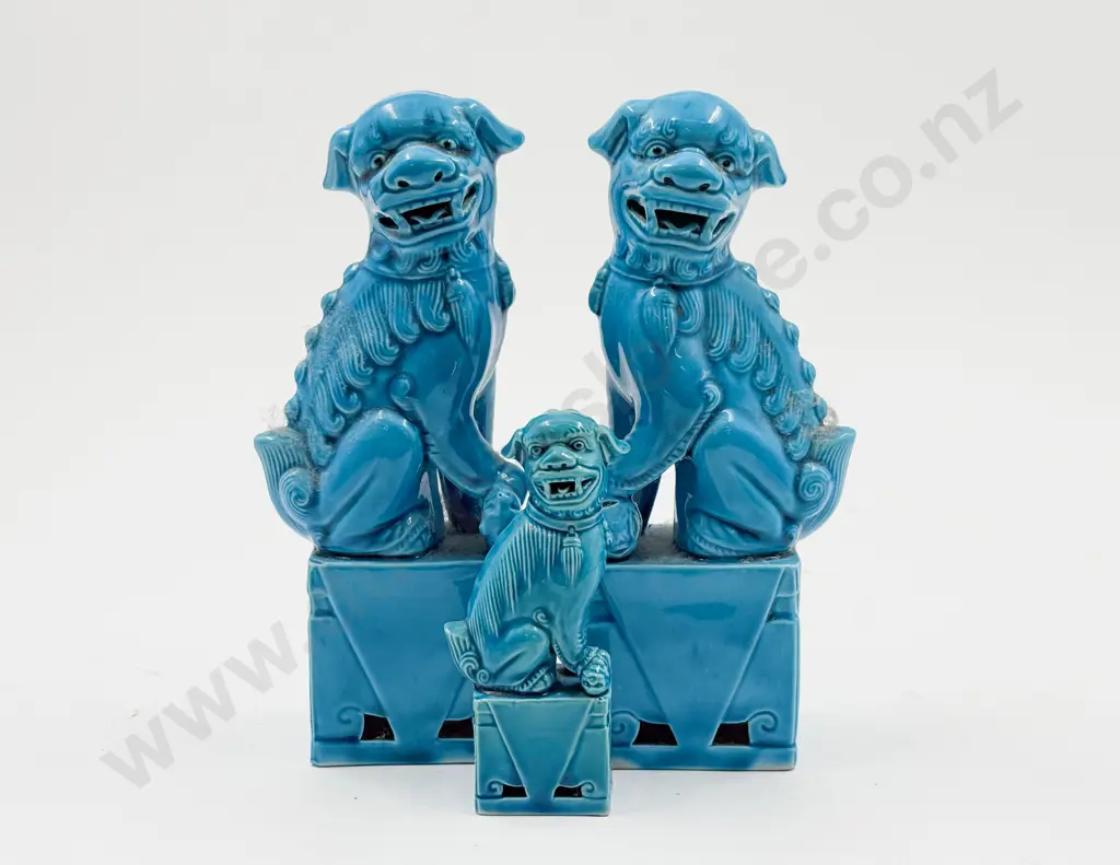 Pair of Chinese Turquoise Fu Dogs and Small Image 1++