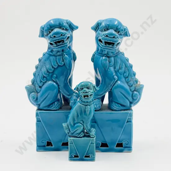 Pair of Chinese Turquoise Fu Dogs and Small