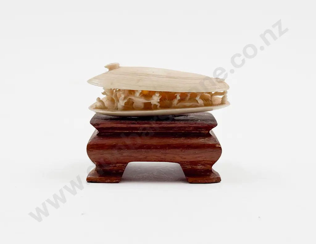 Small Carved Ivory Dream Shell on Stand Image 1++