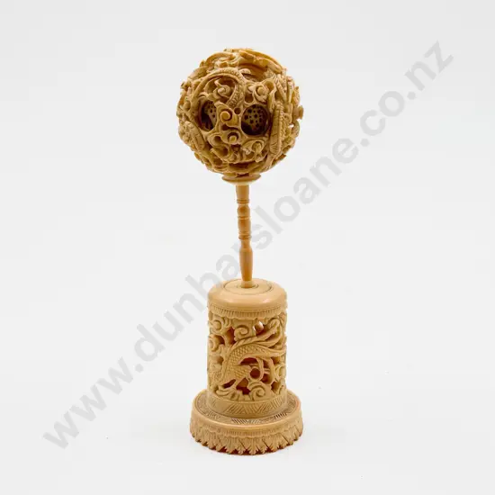 Carved Ivory Puzzle Ball on Stand
