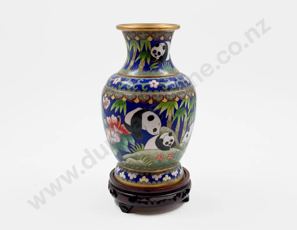 Cloisonne Vase Decorated with Panda Bears Image 1++