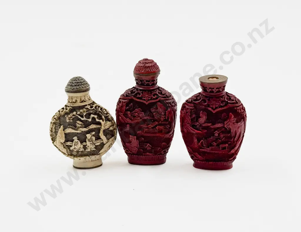 Three Carved Resin Snuff Bottles Image 1++