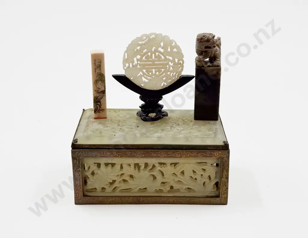 Jade Handling Piece with Ivory and Soapstone Chops etc with fault Image 1++