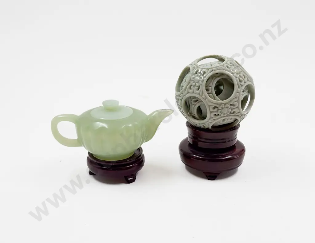 Jade Style Tea Pot (with Crack) and China Puzzle Ball Image 1++