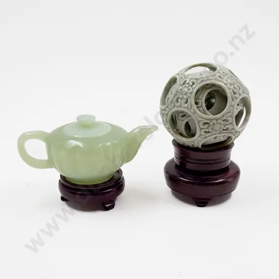Jade Style Tea Pot (with Crack) and China Puzzle Ball