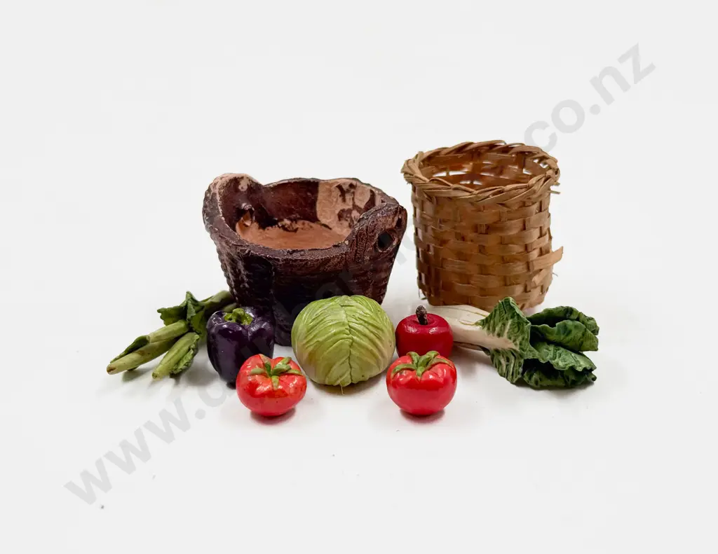 Vintage China Vegetables (7) Clay Basket and Straw Image 1++