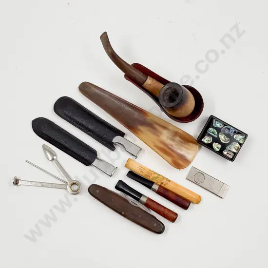 Pipe with Smoking Gear and Vintage Pocket Knife