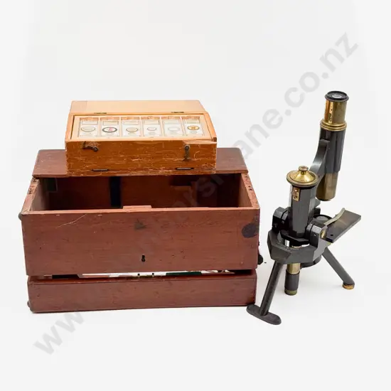 C19th J Swift and Son London Microscope with Fitted Box (faults) and Specimen Box with Eight Trays of Slides