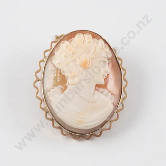 9ct Framed Classical Portrait Cameo Brooch