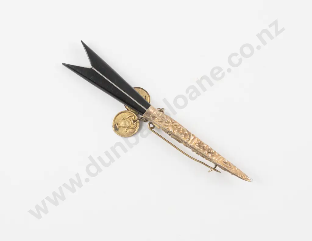 Middle Eastern Silver Gilt Sword/Knife Pin Brooch Image 1++