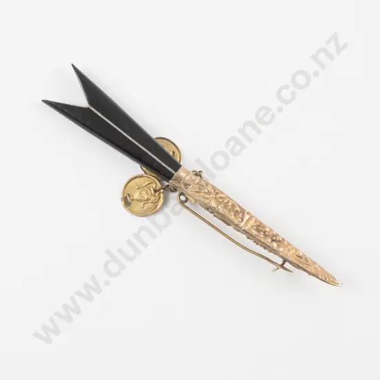 Middle Eastern Silver Gilt Sword/Knife Pin Brooch