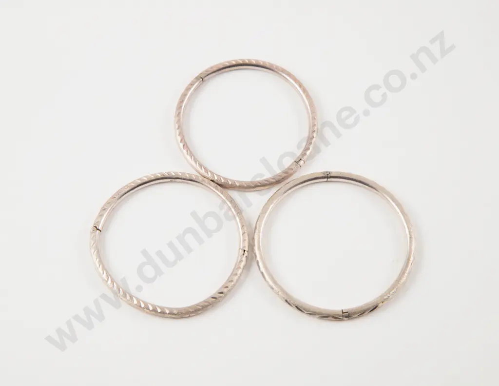 Three Sterling Silver Hinged Snap Bangles Image 1++