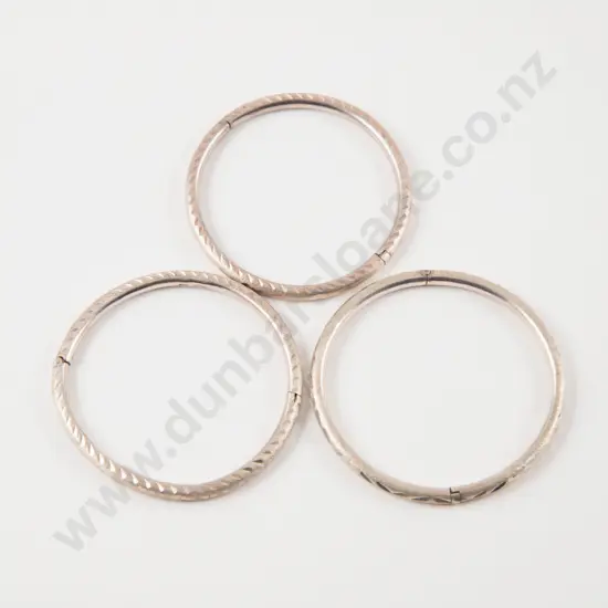 Three Sterling Silver Hinged Snap Bangles