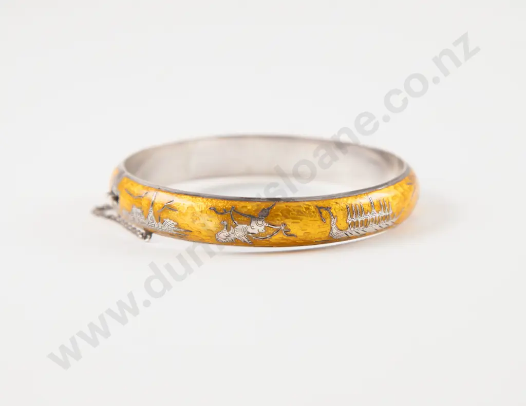 Siam Sterling Silver and Enamel Hinged Snap Bangle Image 1++