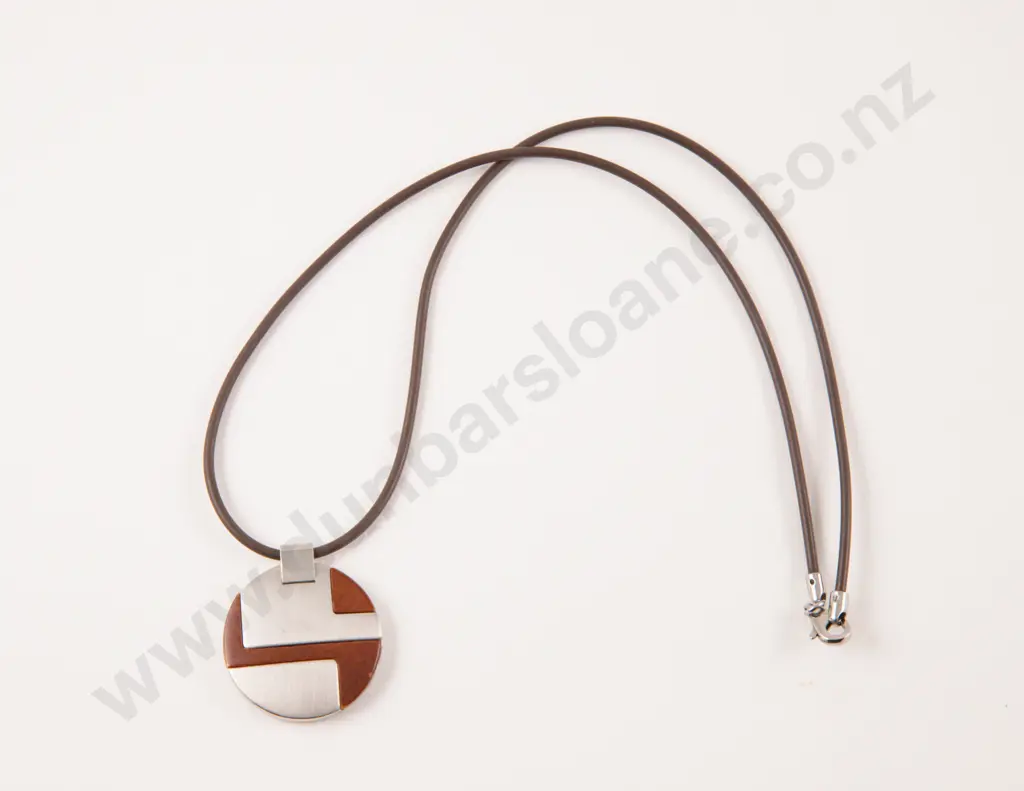Lencia and Morgan Stainless Steel and Wood Inlay Modern Pendant Image 1++